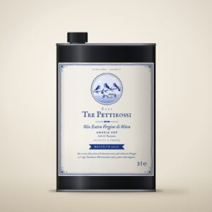 Extra virgin olive oil · 175 ml (per 10 tins) Zwart blik extra vergine olijfolie van 3 liter met het etiket van Casa Tre Pettirossi