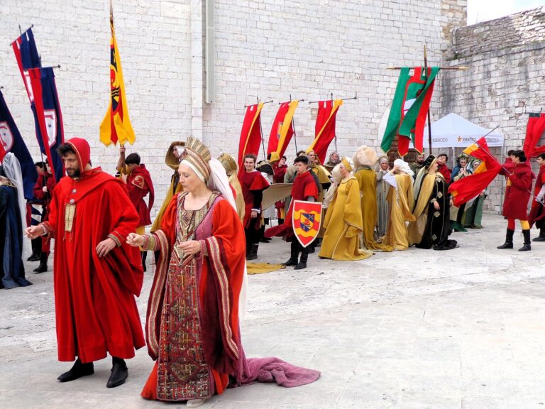 Participants in medieval costumes during the Calendimaggio in Assisi