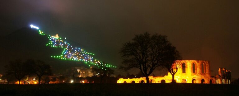 The Christmas tree of lights on Monte Ingino near Gubbio