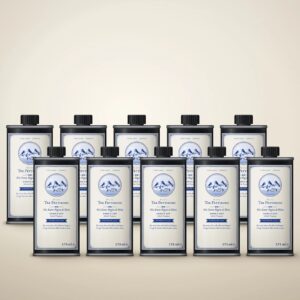 Ten black 175 ml tins of extra virgin olive oil with the Casa Tre Pettirossi label
