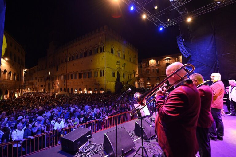 Umbria Jazz concert in Perugia, with audience and stage lighting
